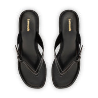 Larroude Mary Kate Flat Sandal In Black Leather