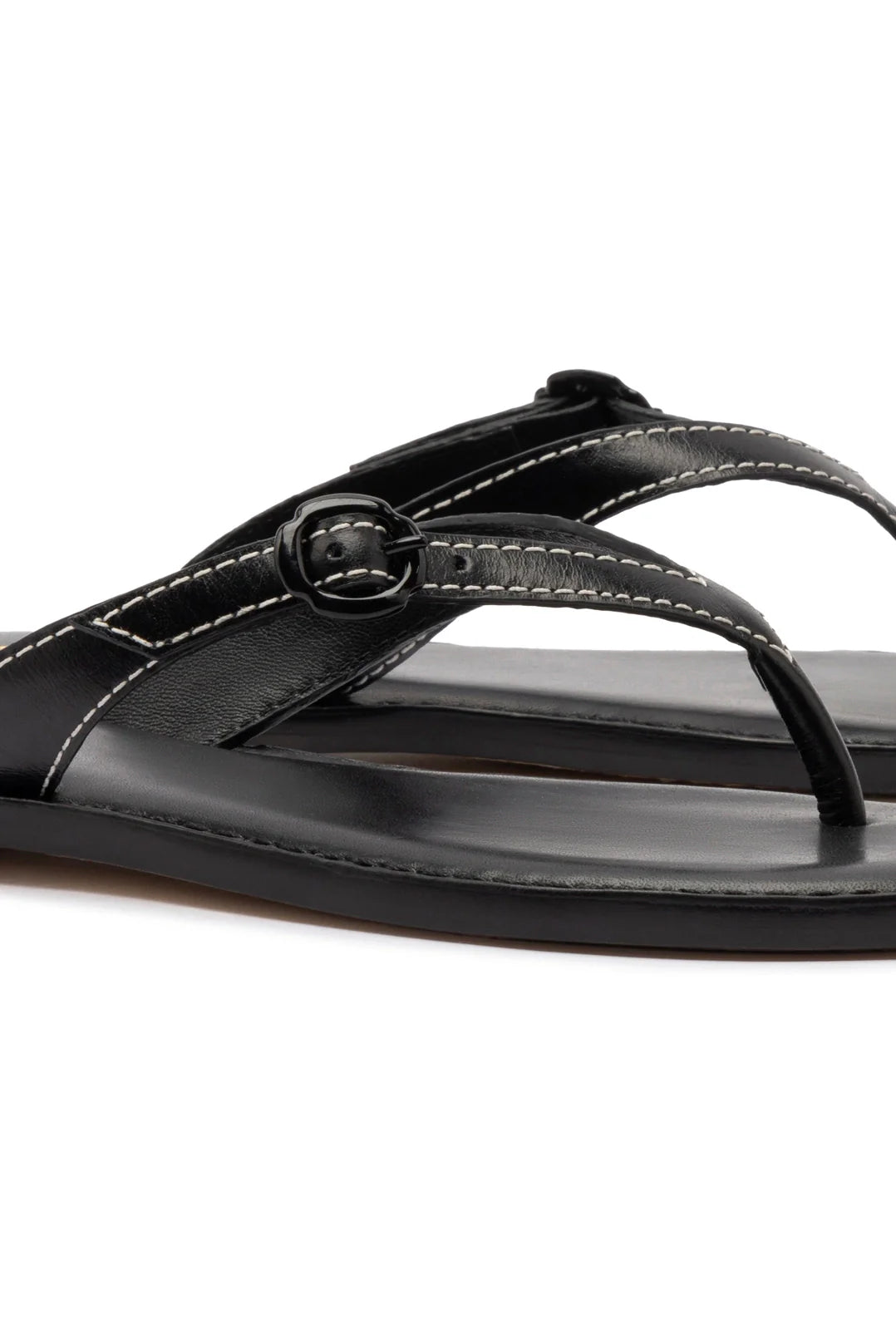 Larroude Mary Kate Flat Sandal In Black Leather