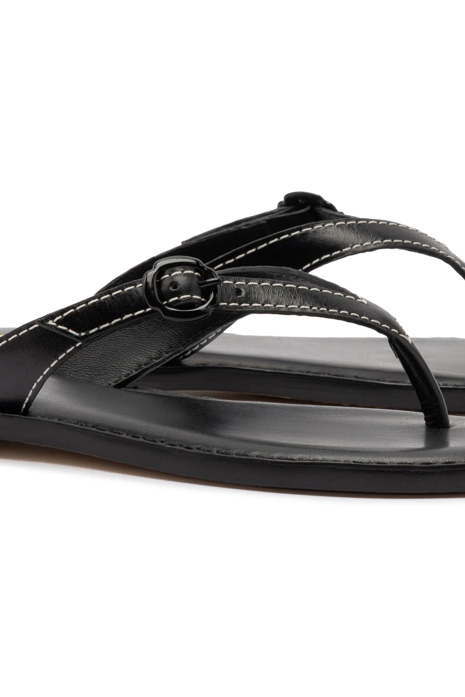 Larroude Mary Kate Flat Sandal In Black Leather