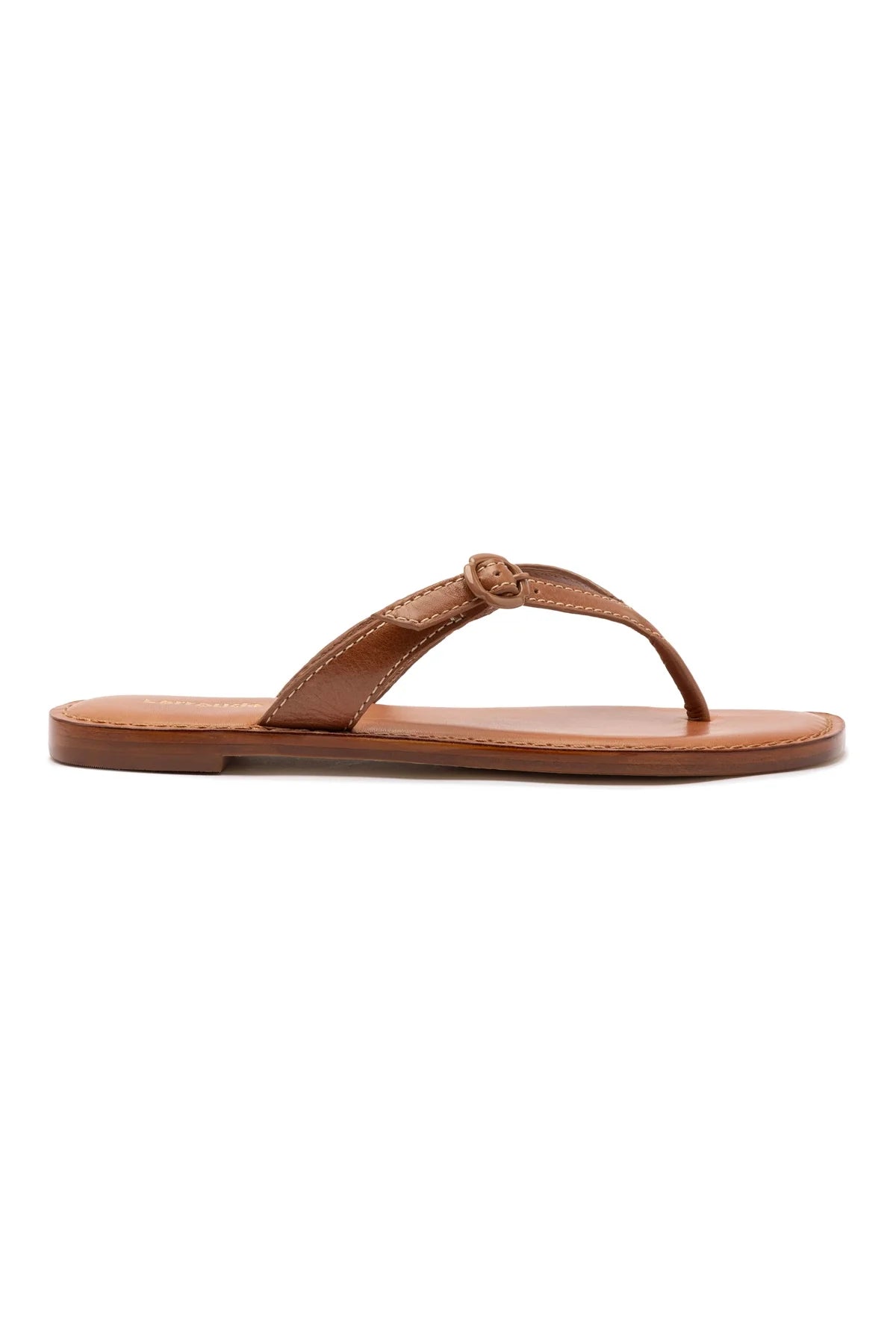Larroude Mary Kate Flat Sandal In Caramel Leather