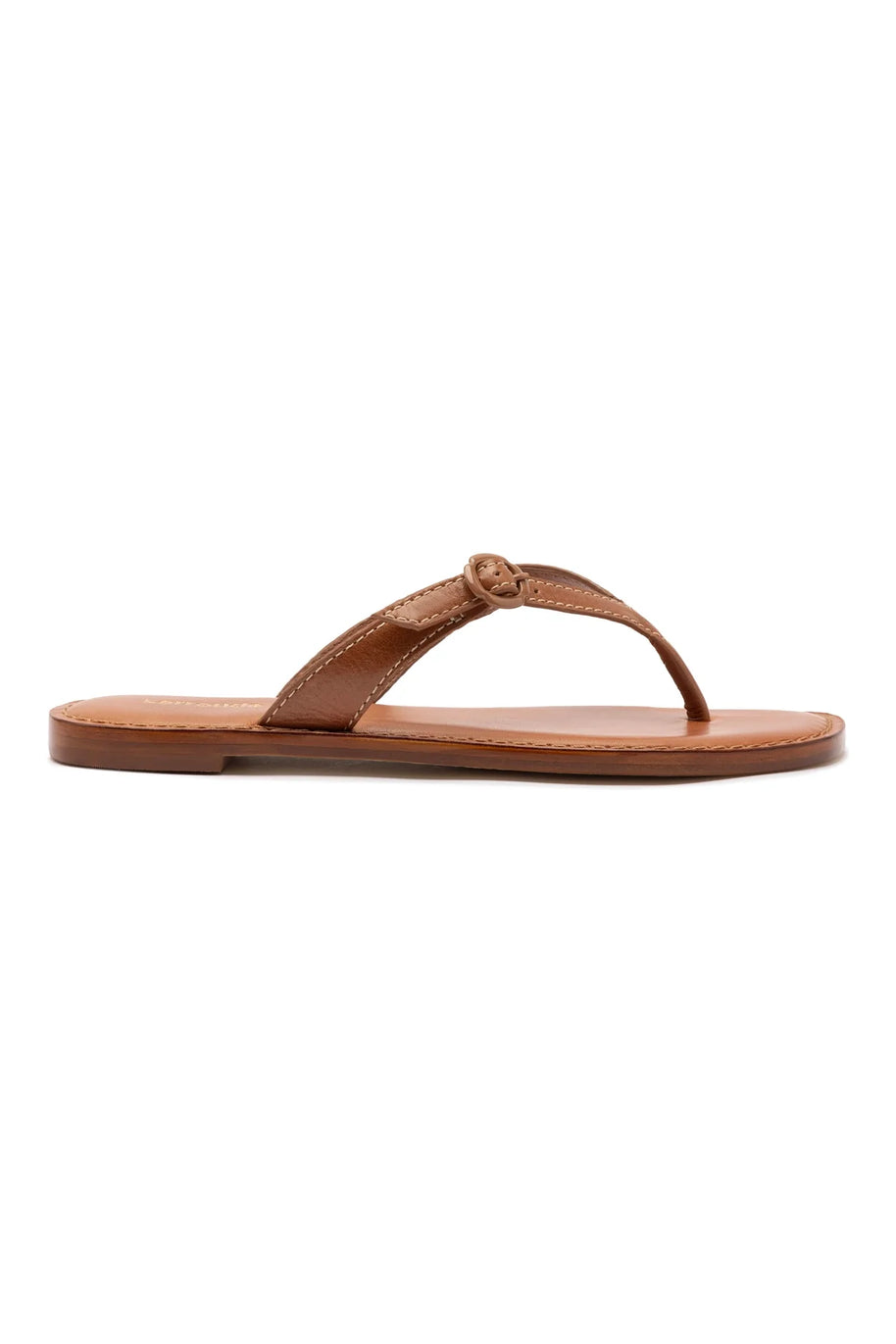 Larroude Mary Kate Flat Sandal In Caramel Leather