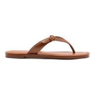 Larroude Mary Kate Flat Sandal In Caramel Leather