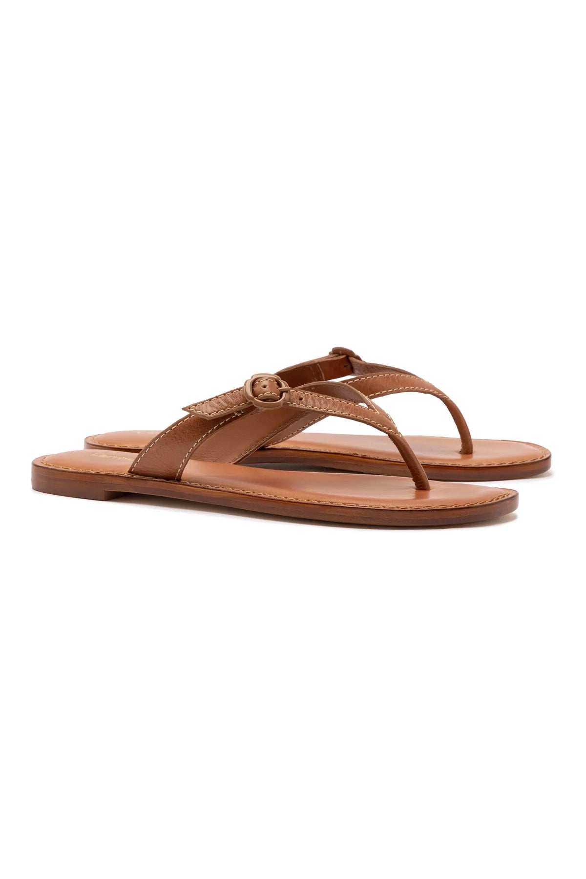 Larroude Mary Kate Flat Sandal In Caramel Leather