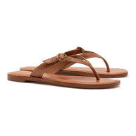 Larroude Mary Kate Flat Sandal In Caramel Leather