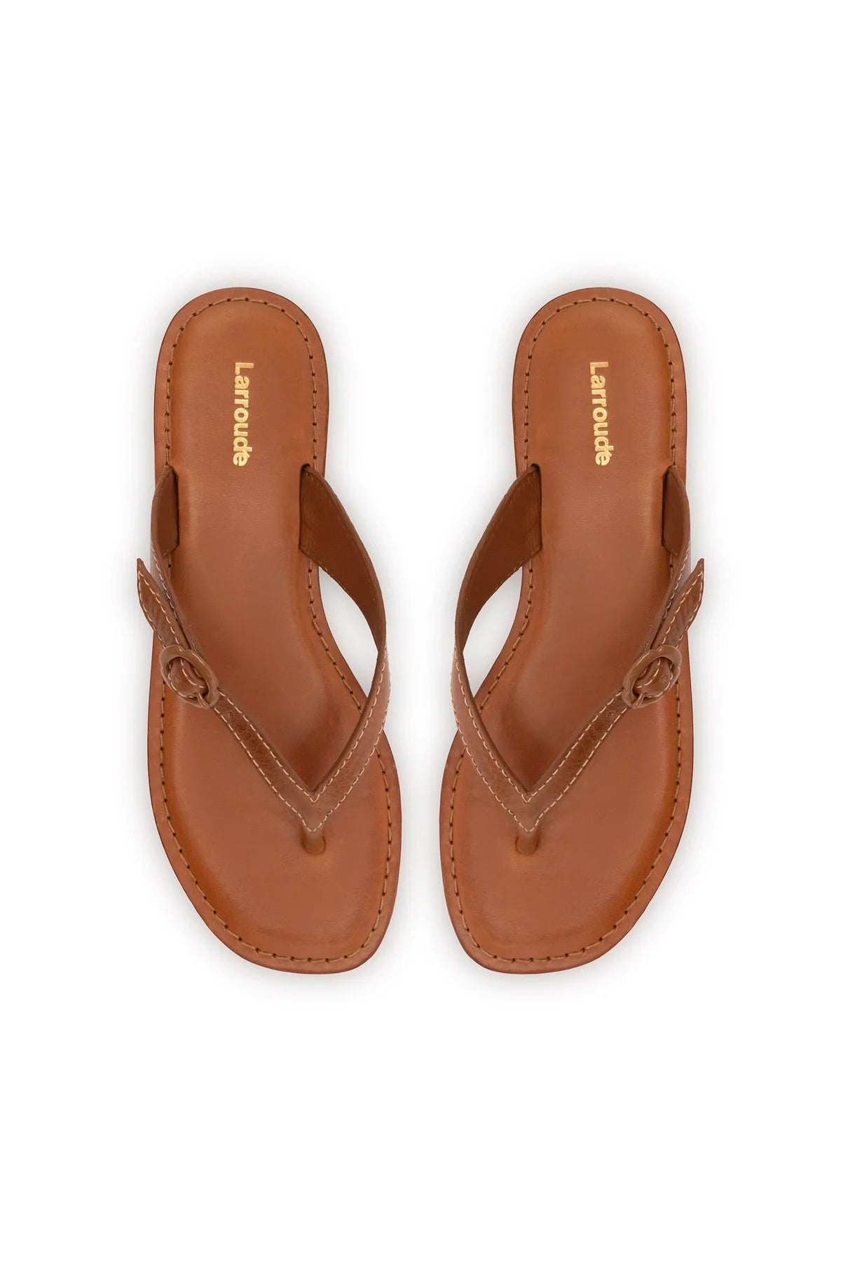 Larroude Mary Kate Flat Sandal In Caramel Leather
