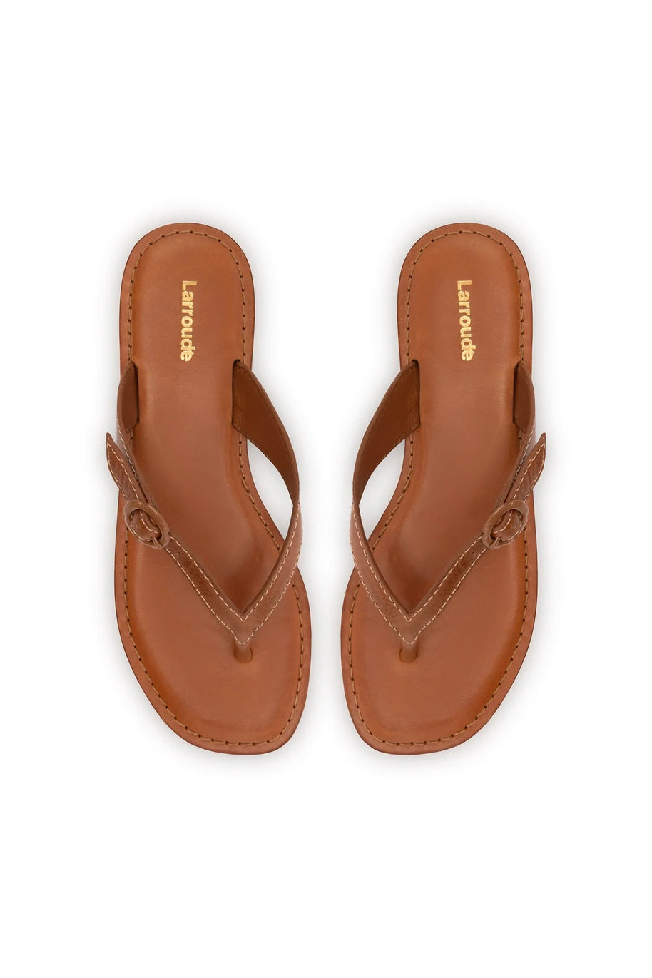Larroude Mary Kate Flat Sandal In Caramel Leather