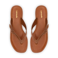 Larroude Mary Kate Flat Sandal In Caramel Leather