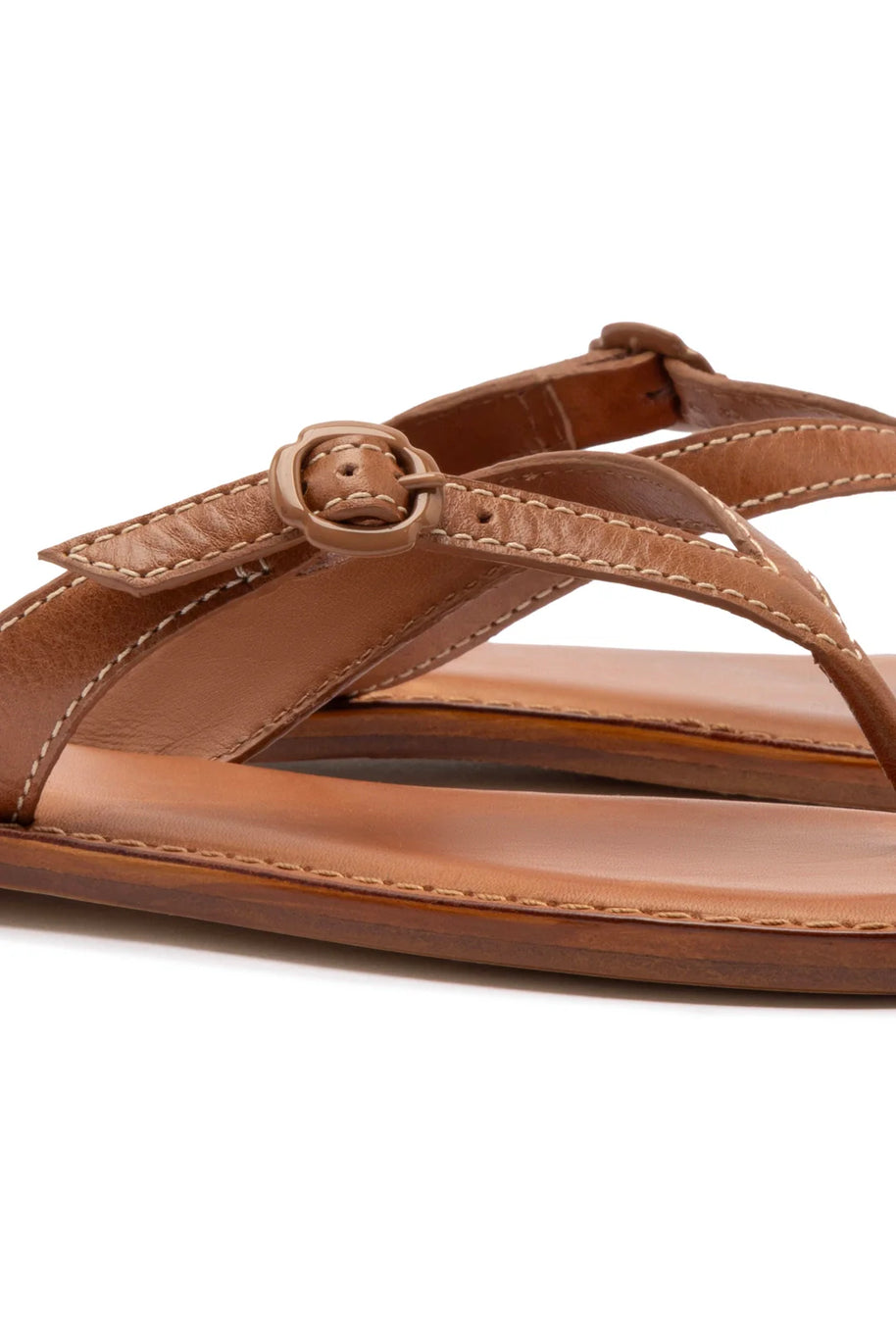 Larroude Mary Kate Flat Sandal In Caramel Leather