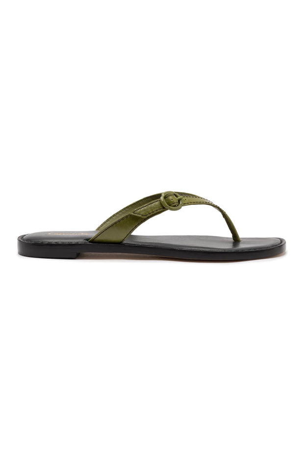 Larroude Mary Kate Flat Sandal In Seaweed Leather