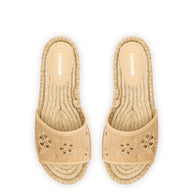 Larroude Letizia Espadrille Flatform In Beige Raffia And Hibiscus Broderie