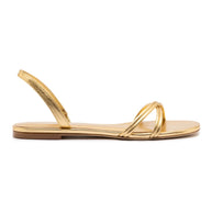 Larroude Annie Flat In Gold Metallic Leather