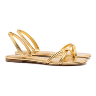 Larroude Annie Flat In Gold Metallic Leather