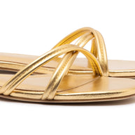 Larroude Annie Flat In Gold Metallic Leather