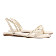 Larroude Annie Flat In Ivory Leather