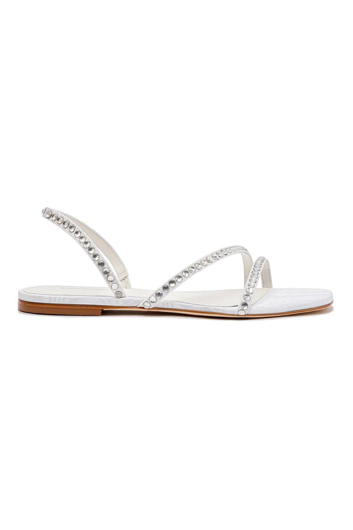 Larroude Vicky Flat Sandal In White Fabric and Crystals