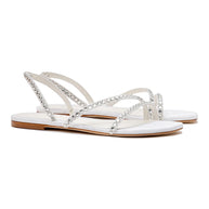 Larroude Vicky Flat Sandal In White Fabric and Crystals