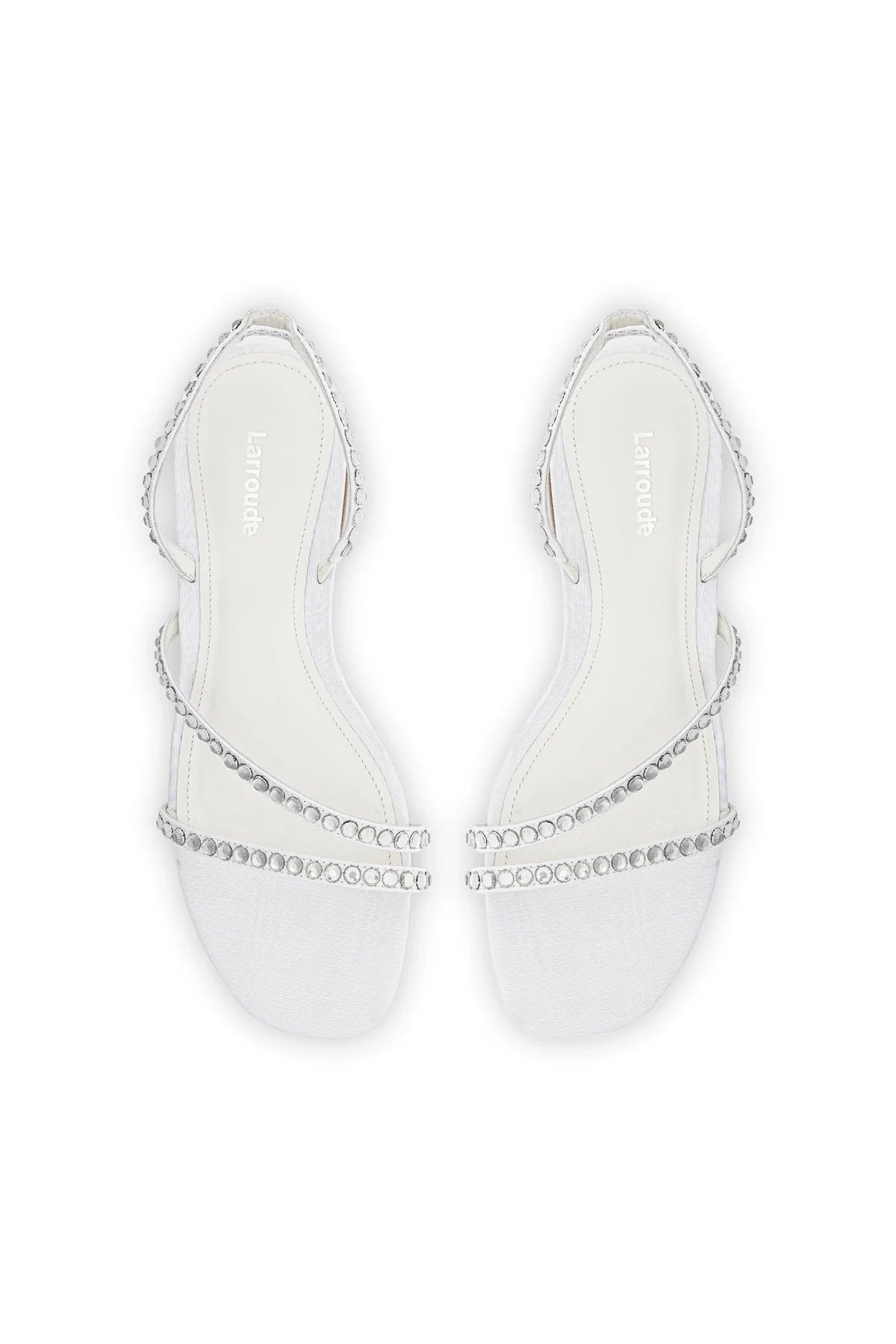 Larroude Vicky Flat Sandal In White Fabric and Crystals