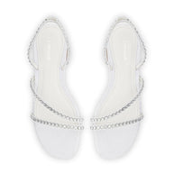 Larroude Vicky Flat Sandal In White Fabric and Crystals