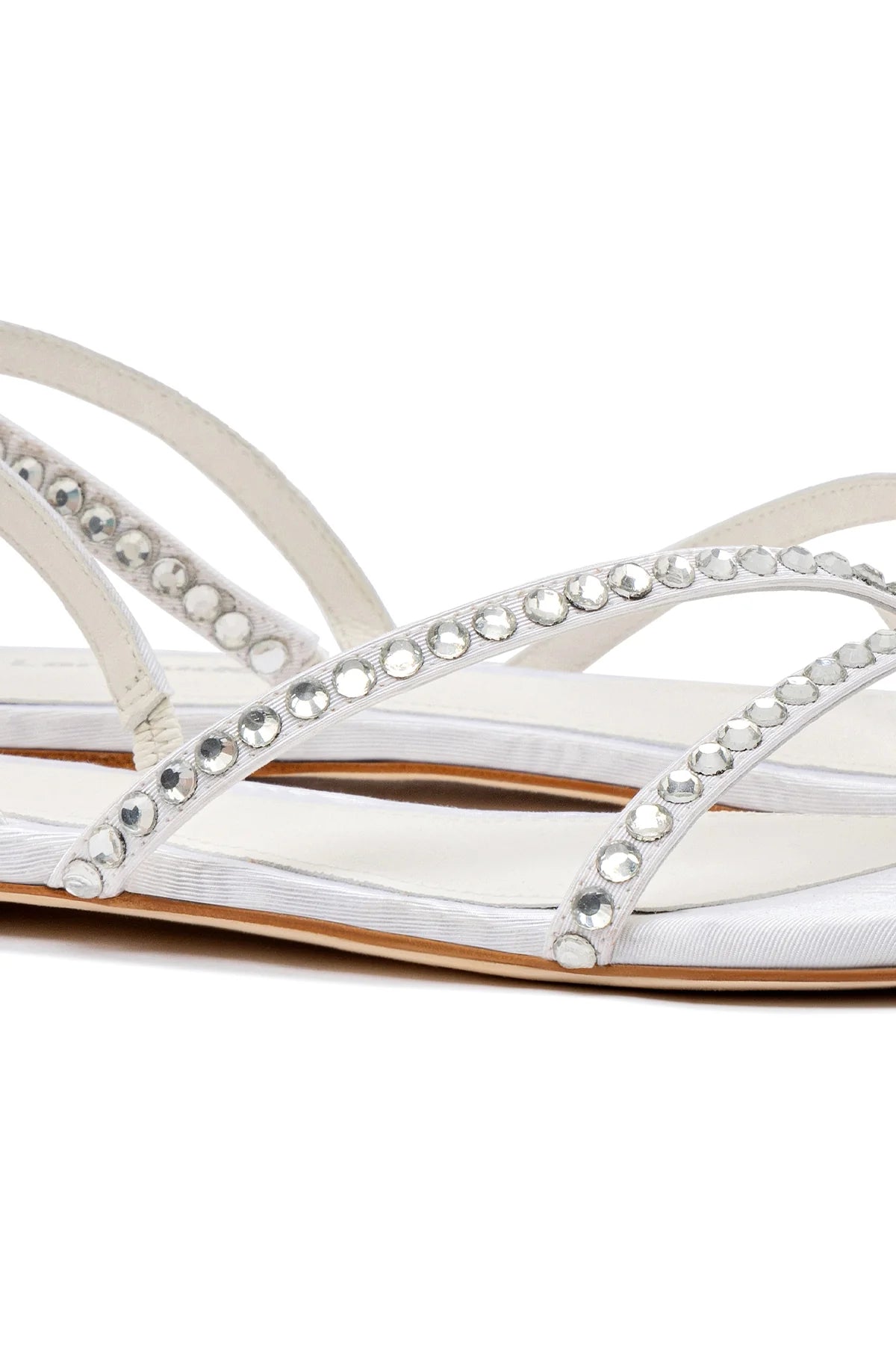 Larroude Vicky Flat Sandal In White Fabric and Crystals