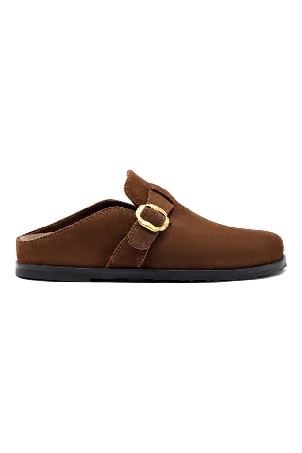 Larroude Milan Clog In Brown Suede