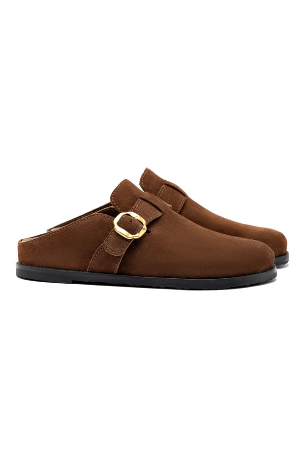 Larroude Milan Clog In Brown Suede