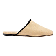 Larroude Venice Flat Mule In Beige Raffia and Black Trimming
