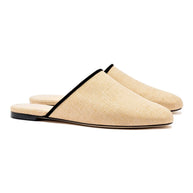 Larroude Venice Flat Mule In Beige Raffia and Black Trimming