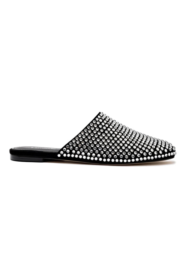 Larroude Venice Flat Mule Crystal In Black Suede