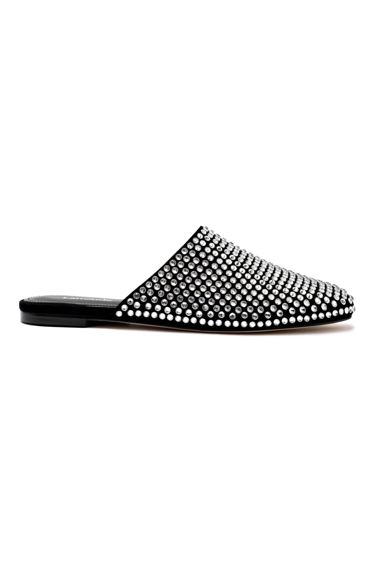 Larroude Venice Flat Mule Crystal In Black Suede