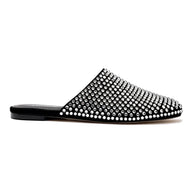 Larroude Venice Flat Mule Crystal In Black Suede