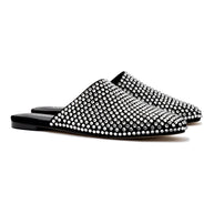 Larroude Venice Flat Mule Crystal In Black Suede