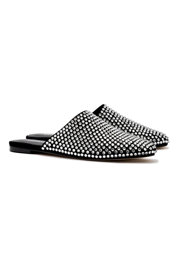Larroude Venice Flat Mule Crystal In Black Suede