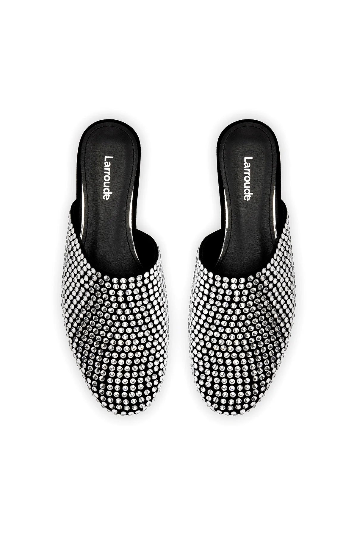 Larroude Venice Flat Mule Crystal In Black Suede