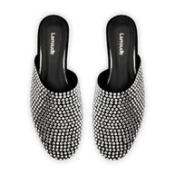 Larroude Venice Flat Mule Crystal In Black Suede