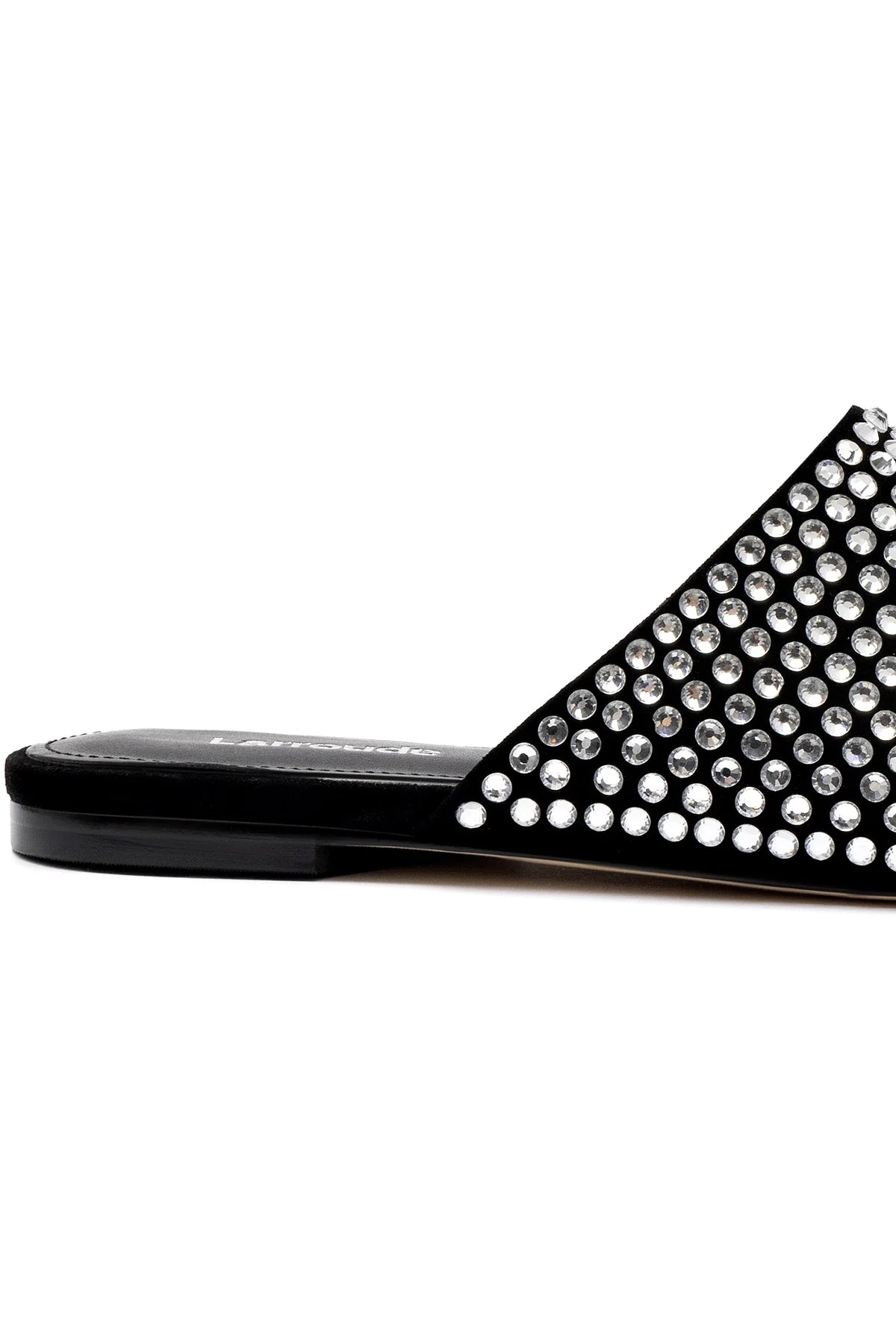 Larroude Venice Flat Mule Crystal In Black Suede
