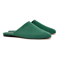Larroude Venice Flat Mule And Pouch Kit In Emerald Suede