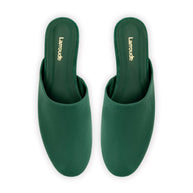 Larroude Venice Flat Mule And Pouch Kit In Emerald Suede