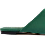 Larroude Venice Flat Mule And Pouch Kit In Emerald Suede