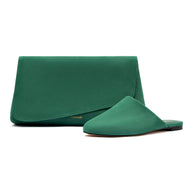 Larroude Venice Flat Mule And Pouch Kit In Emerald Suede