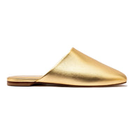 Larroude Venice Flat Mule and Pouch Kit In Gold Metallic Leather