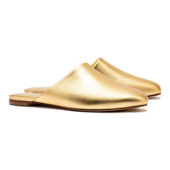 Larroude Venice Flat Mule and Pouch Kit In Gold Metallic Leather