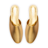 Larroude Venice Flat Mule and Pouch Kit In Gold Metallic Leather