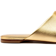 Larroude Venice Flat Mule and Pouch Kit In Gold Metallic Leather
