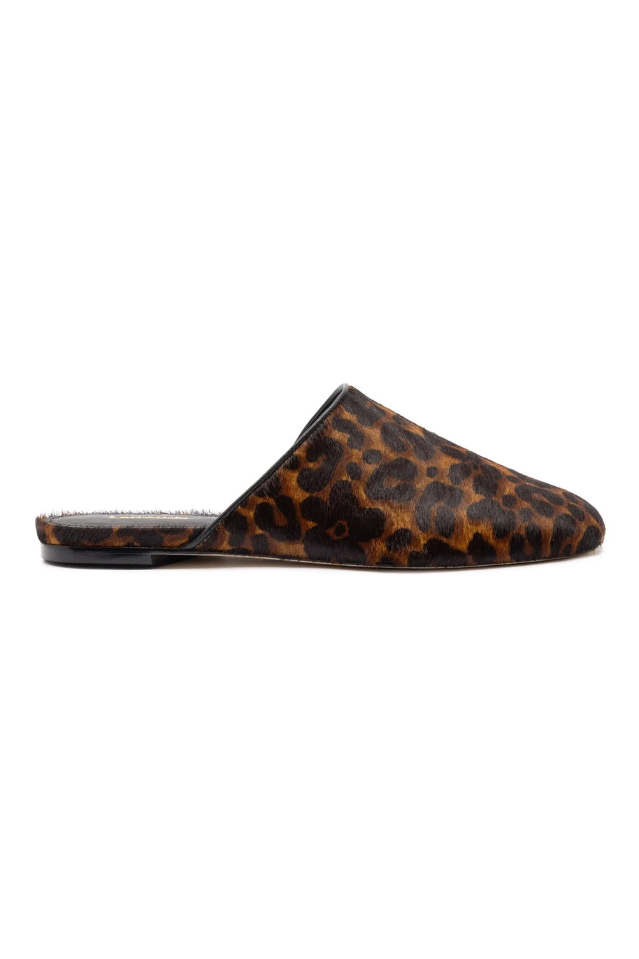 Larroude Venice Flat Mule In Leopard Print Calf Hair