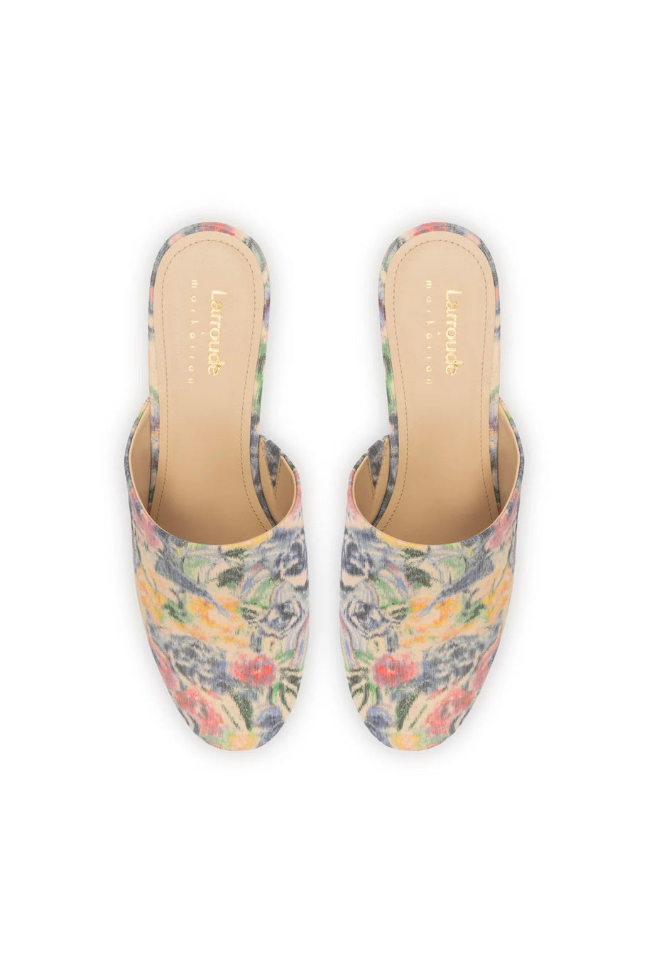 Larroudé X Markarian Venice Wedge In Ash Blue Floral Demetra
