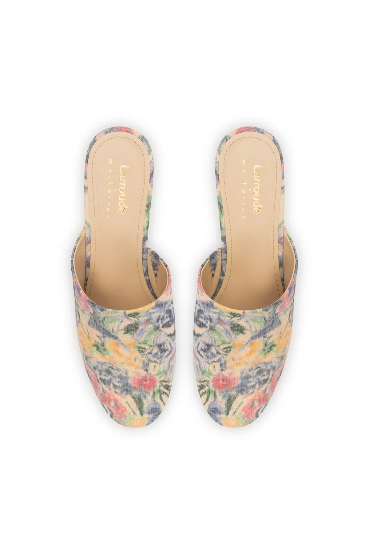 Larroudé X Markarian Venice Wedge In Ash Blue Floral Demetra