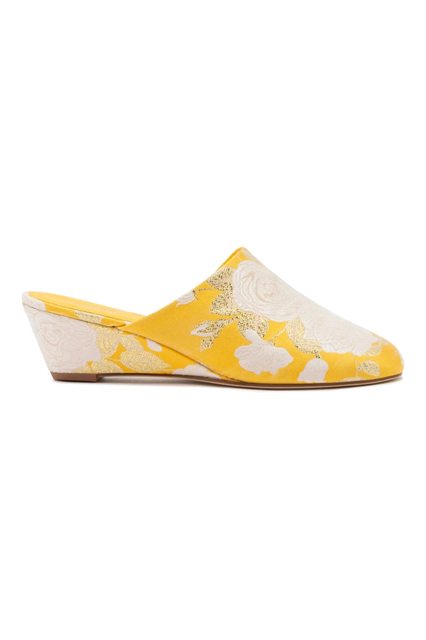 Larroudé X Markarian Venice Wedge In Yellow Floral Brocade