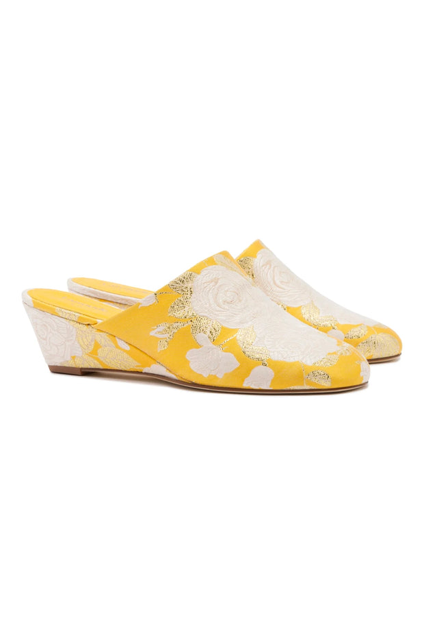 Larroudé X Markarian Venice Wedge In Yellow Floral Brocade