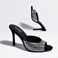 Larroude Jasmine Hi Mule In Black Suede And Crystals