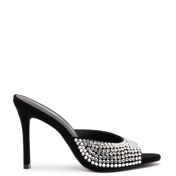 Larroude Jasmine Hi Mule In Black Suede And Crystals